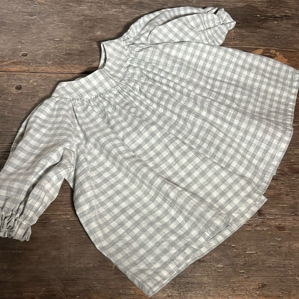 Makie Light Gray and White Gingham Girls Dress